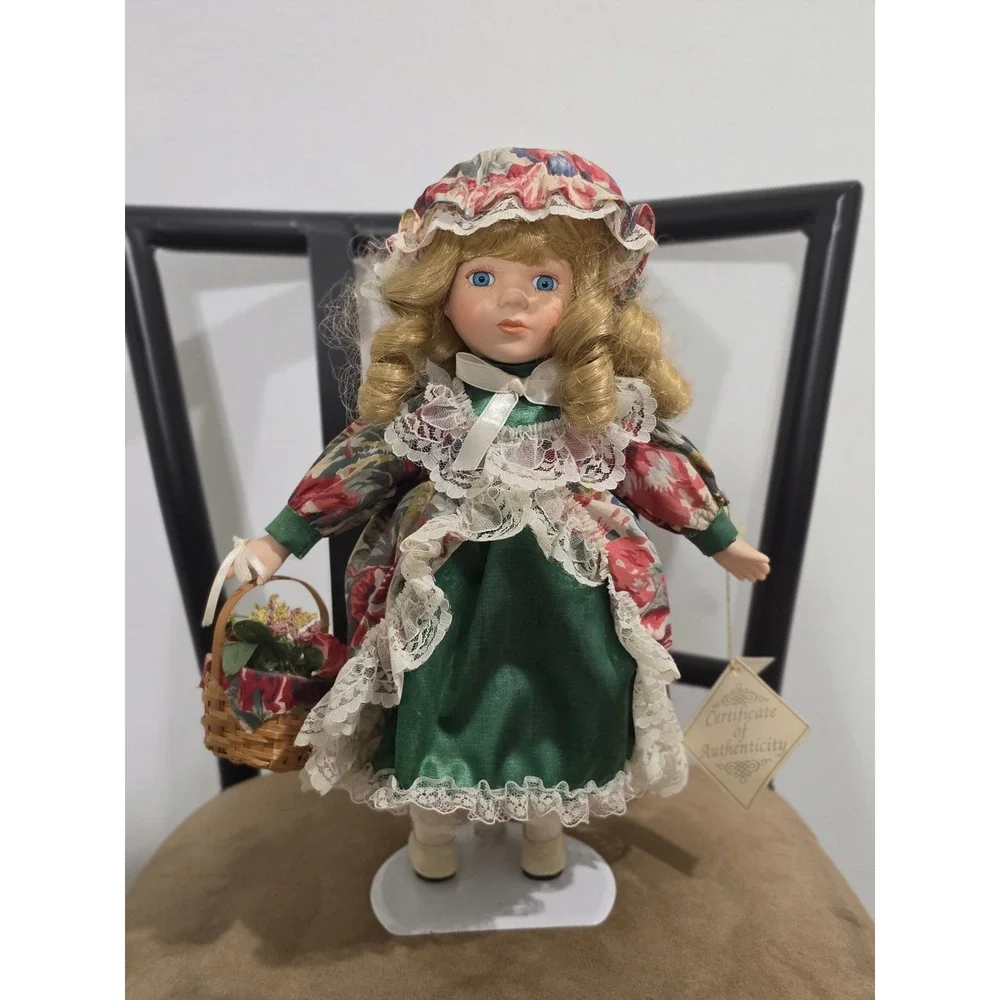 Vintage Porcelain Collector Doll COA Green Floral Dress